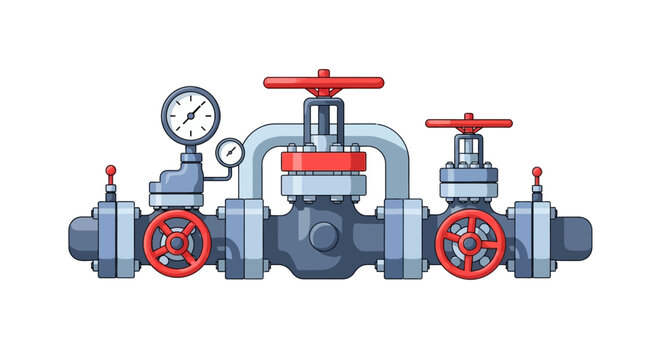 Industrial pipe system with pressure gauge and valves