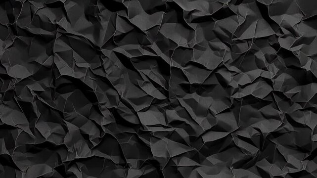 Textured Charcoal: A close-up shot of heavily crumpled black paper, the shadows emphasizing the rough texture and unique form of the folded surface.