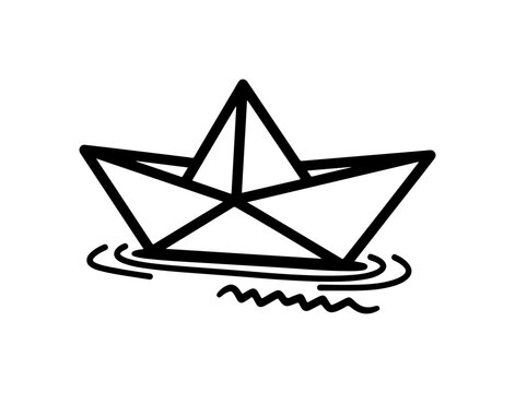 Minimalist Paper Boat Icon in Black and White