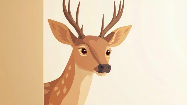Deer Illustration: An illustration depicts a charming deer with a patterned coat and majestic antlers, peering out from behind a neutral, light backdrop. 