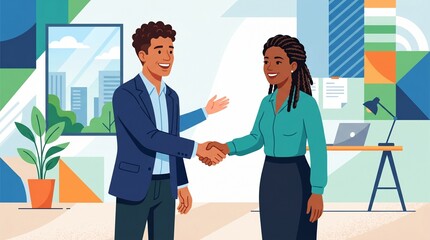 Fototapeta premium Illustration photo of people shaking hands as a sign of agreement to a cooperation deal in the office made by AI generative