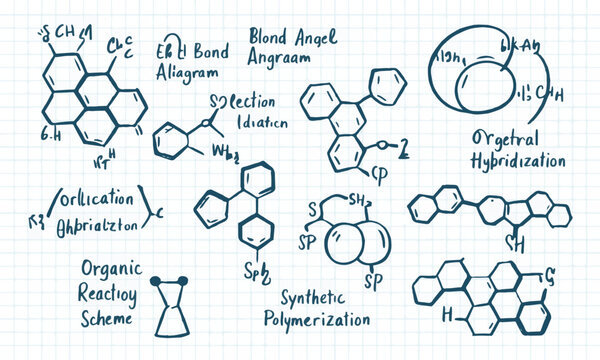 Organic chemistry molecular structures and reaction schemes.