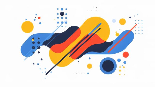 Abstract Shape Fusion: A dynamic composition of vibrant shapes, lines, and dots converges to create a visually striking abstract design. It exudes energy and creativity.