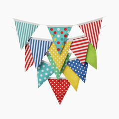 Obraz premium Vibrant triangular bunting flags arranged in a cheerful decorative cluster.