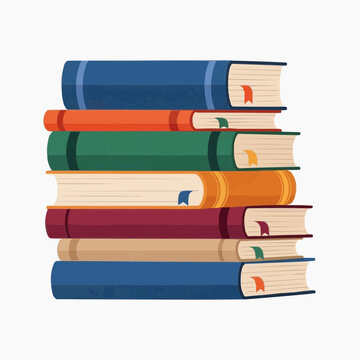 A tall stack of seven diverse books with colorful spines.