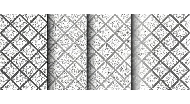 Monochrome trellis with delicate floral vines and textured background