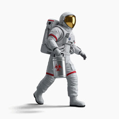 Fototapeta premium An astronaut in a spacesuit carries a biohazard container vector illustration