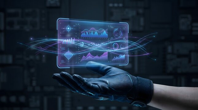 Futuristic AI Dashboard Interface with Data Visualization and Artificial Intelligence Analytics System