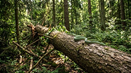 Fototapeta premium photo of a snake on a fallen tree made by AI generative