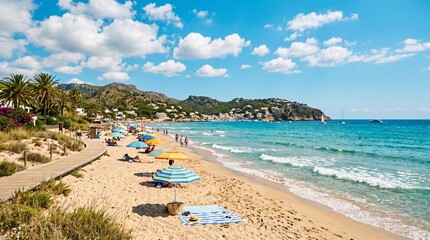 Fototapeta premium beautiful white sand beach view during summer holidays made by AI generative
