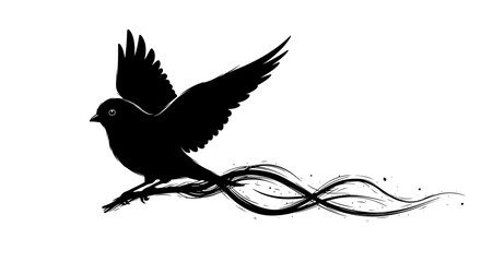 Naklejka premium Silhouette of a bird mid-flight with abstract flowing tail
