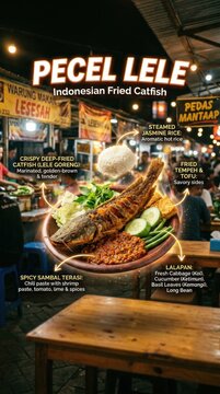 Delicious Pecel Lele Authentic Indonesian Fried Catfish Dish.