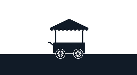 Silhouette of a wheeled cart with a scalloped awning on a minimalist background © Tawang
