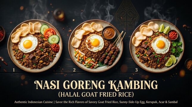 Delicious Nasi Goreng Kambing Halal Goat Fried Rice Dishes.