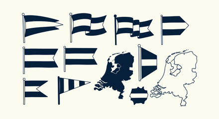 Obraz premium Netherlands Map and Flag Icon Set Collection Dutch National Symbols Flat Vector Graphic Illustration