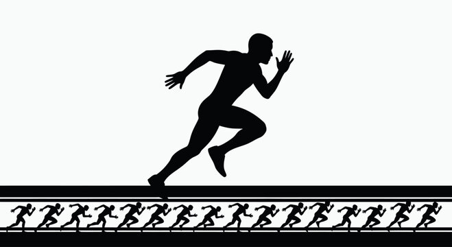 Silhouette of a runner leads a pack of runners in a rhythmic pattern