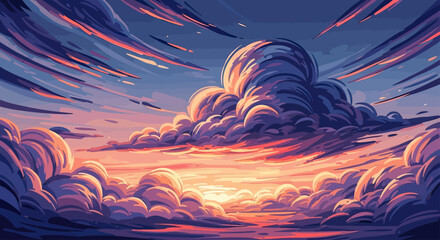 Pixelated sky ablaze with sunset hues, dramatic clouds swirl © Win