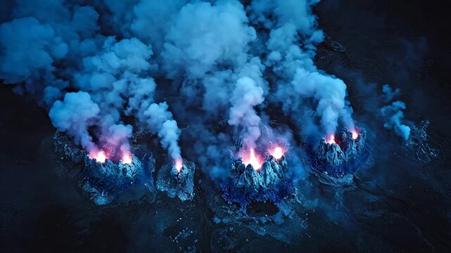 Volcanic fumaroles emitting smoke highlighting environmental conservation and serenity