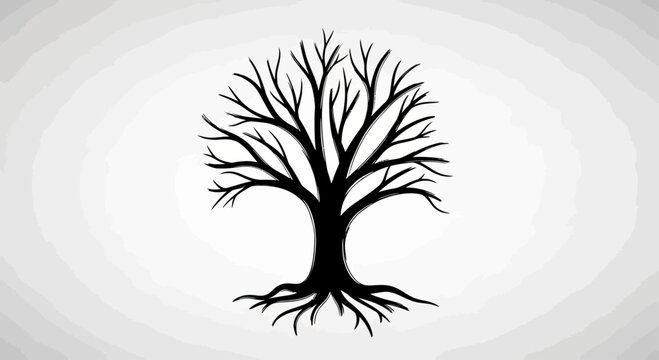 A silhouette of a bare tree with exposed roots on a gradient background