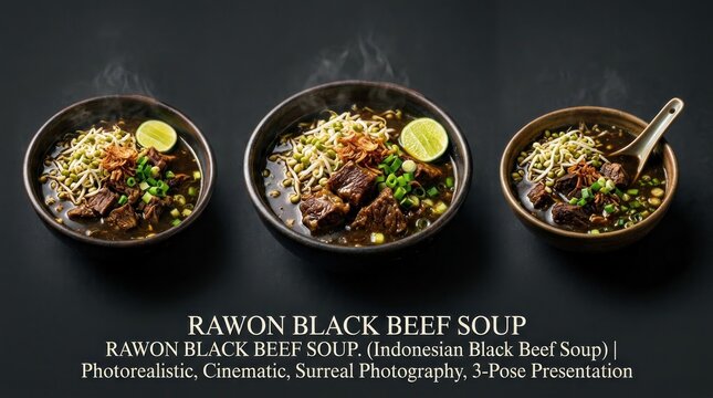 Delicious Indonesian Rawon Black Beef Soup Presentation.