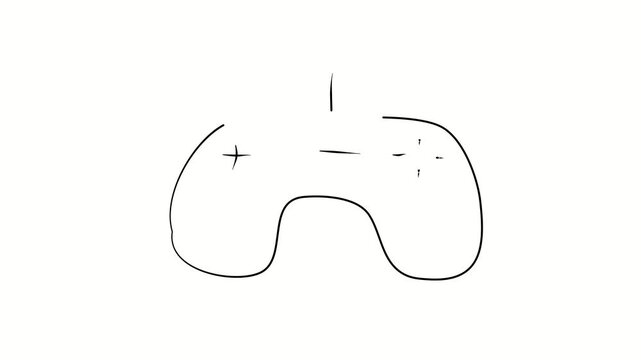 Joystick, game, entertainment, online game, relaxation. Continuous line. Isolated on white. Video 4k object illustration self-drawing. Object construction. Minimalist continuous line drawing silhouett