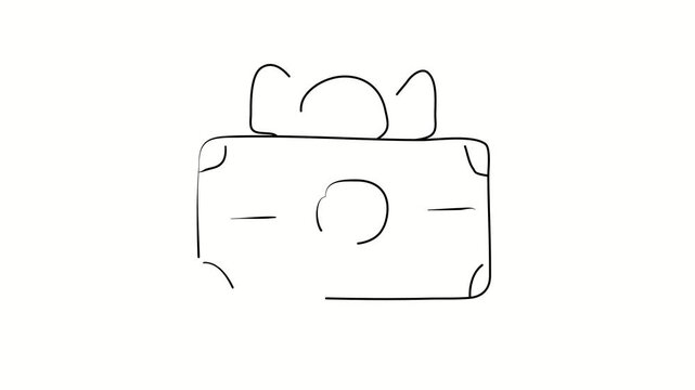 Bonus, money, gift, revenue, profit. Contour drawing, silhouett animation. Continuous line. Isolated on white. Video 4k object illustration self-drawing. Object construction. Minimalist continuous lin