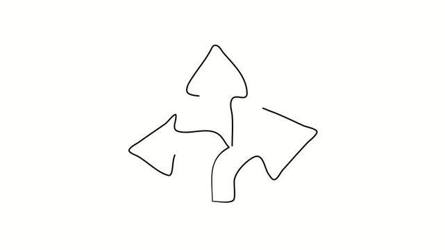 Landmark, direction, arrows, fork, road. Continuous line. Isolated on white. Video 4k object illustration self-drawing. Object construction. Minimalist continuous line drawing silhouette on a white ba