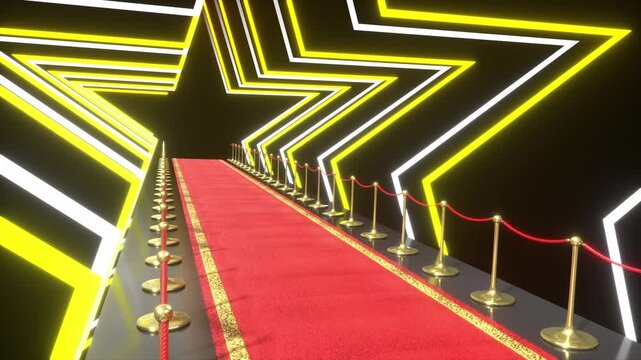 Side View of Red Carpet through Star Tunnel - 3d 4k animation (3840 x 2160 px)
