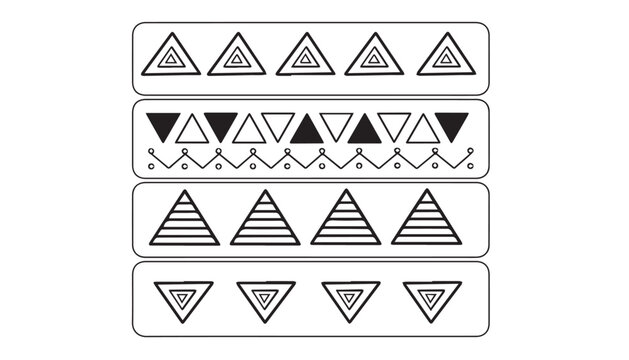 Set of four decorative borders with geometric triangle patterns in a hand-drawn outline style geometric triangle illustration abstract decoration