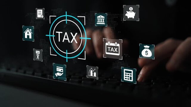 Digital Interface for Tax Management with Various Financial Icons Representing Tax, Payments, Economy, and Financial Planning Gluon.