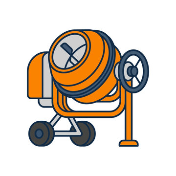 Flat vector icon of cement mixer machine, minimal grid style, clean and simple.