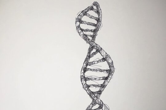 DNA helix sketch, science, research, white background, genetic code illustration