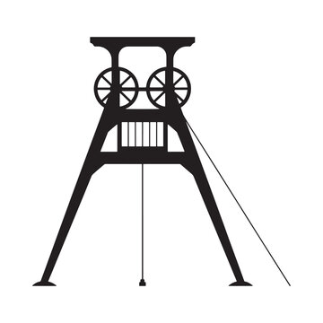 Mine headframe silhouette on white background high quality