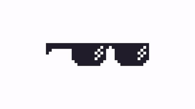 Looping pixel art animation of meme sunglasses, 8-bit boss glasses style. Funny gangster meme effect