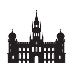 Fototapeta premium Castle Silhouette Black Gothic Architecture on White Background