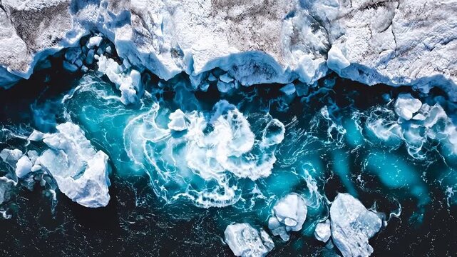 Aerial view of icy waters and icebergs symbolizing exploration and the great outdoors
