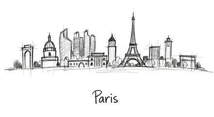 Fototapeta premium Minimalist Sketched Illustration of Paris City Skyline Featuring Iconic Landmarks and Urban Skyline Representation