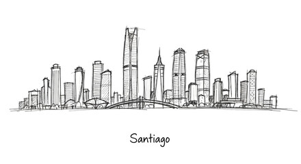 Fototapeta premium Artistic Sketch of a Modern City Skyline with Tall Skyscrapers and Architectural Details