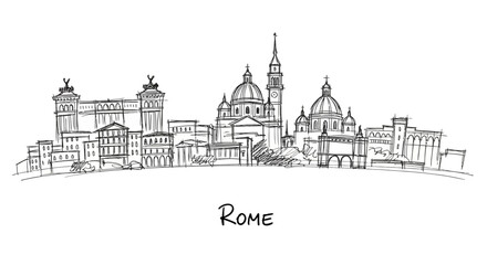 Obraz premium Intricate sketch of historic Rome skyline featuring iconic domes and architectural landmarks capturing timeless city elegance