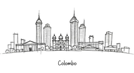 Fototapeta premium Artistic line drawing of Colombo skyline featuring iconic high-rise buildings and historic architecture capturing urban