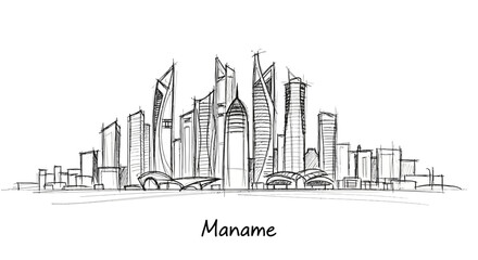 Obraz premium Minimalistic black and white sketch of a futuristic city skyline emphasizing modern skyscrapers and innovative architectural
