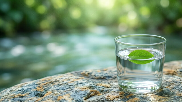 自然の清流とコップ一杯のきれいな飲み水のイメージ