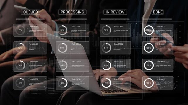 A modern task management dashboard displaying progress tracking and project completion status in a professional office setting, enhancing workflow efficiency and collaboration. Raster