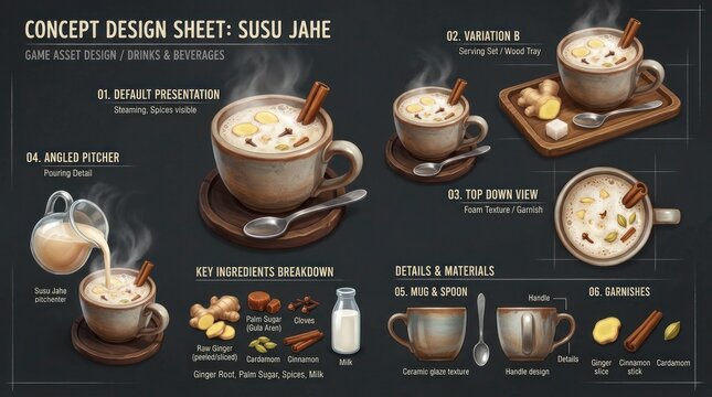 Concept Design Sheet of Susu Jahe A Delicious and Aromatic Indonesian Drink.