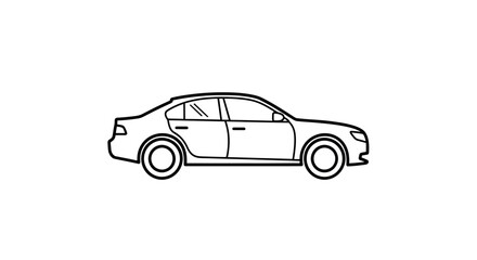 Fototapeta premium Side view line art illustration of a generic sedan car. Minimalist black outline icon for automotive design, transport, and travel concepts.