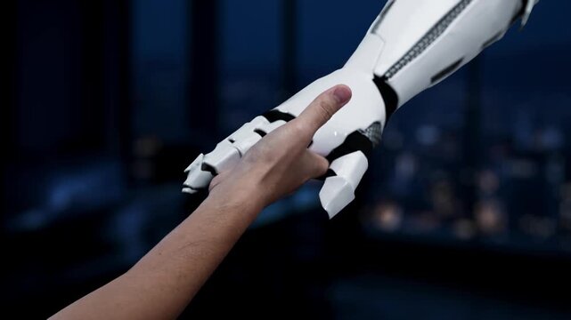 A hand reaches out towards a glowing representation of balance between human and artificial intelligence, illustrating the harmony of technology and law in a modern setting. Synapse