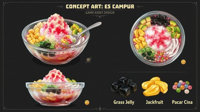Delicious Indonesian Dessert Es Campur with Colorful Ingredients and Refreshing Ice.