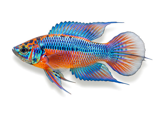 Vibrant iridescent betta fish isolated on white background with shimmering rainbow scales
