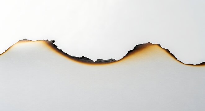 Burnt edge of paper with dark brown and black scorch marks