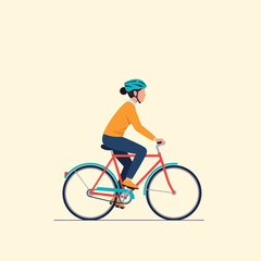 Fototapeta premium Woman riding a bicycle wearing a helmet, a vector illustration.
